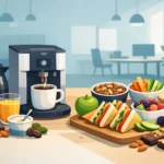 Sammensæt kontorforplejning med snacks
